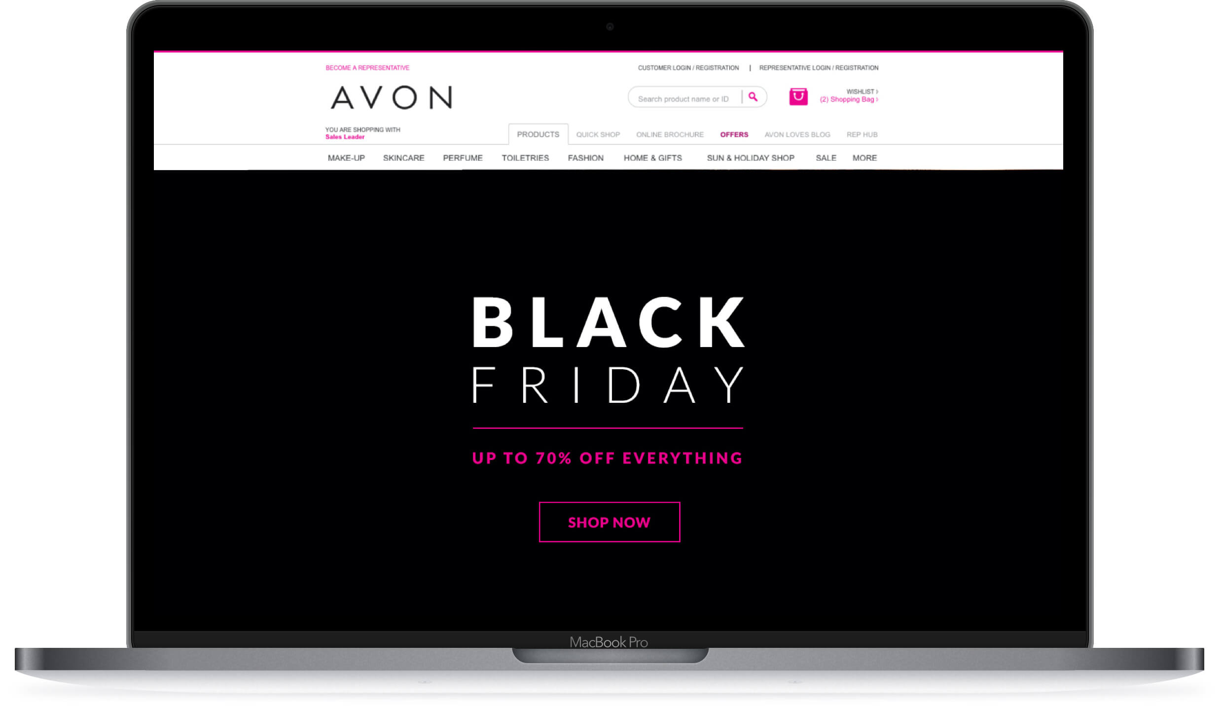 Avon Lamptop with Black Friday Landing page