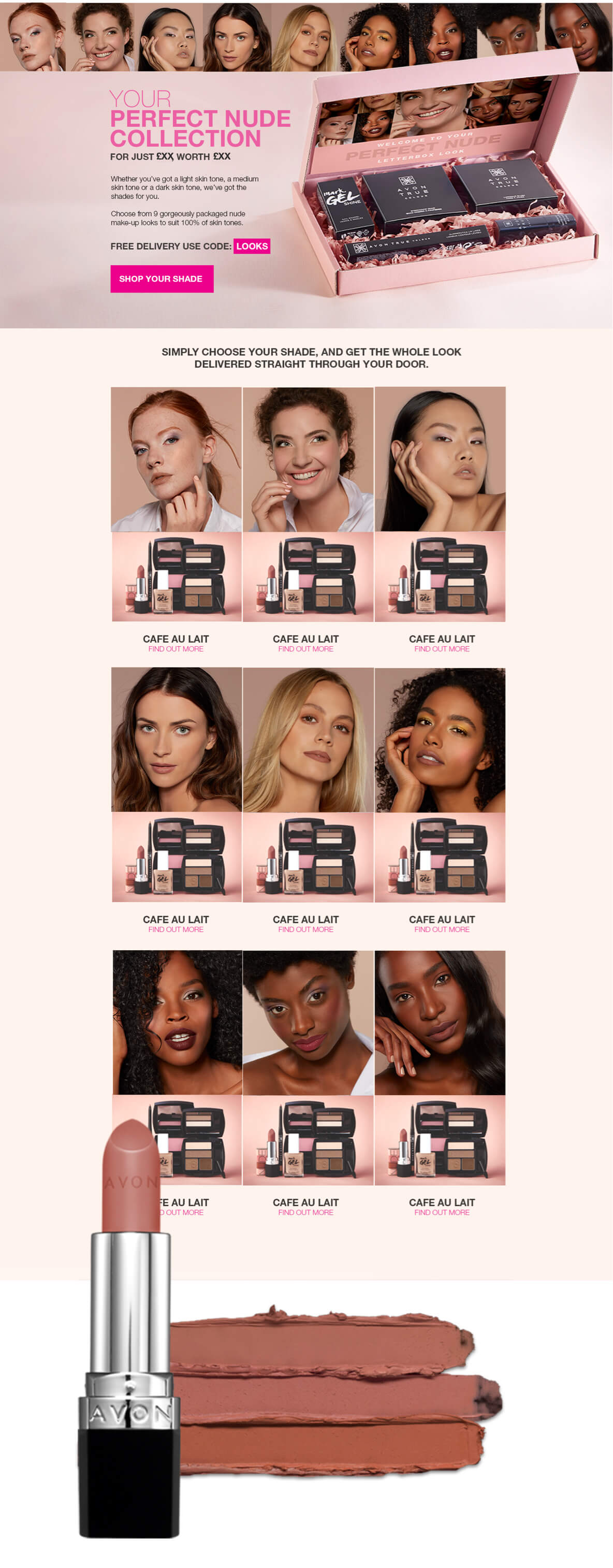 Avon Letterbox Looks landing page designs 