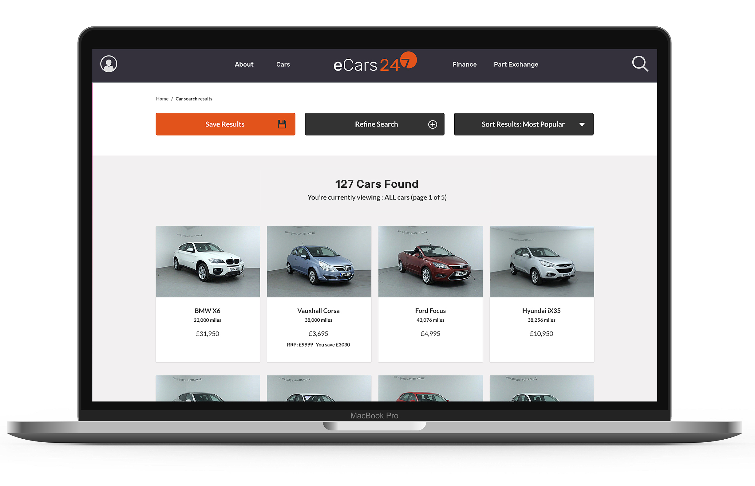 eCars 24/7 eCommerce PLP 