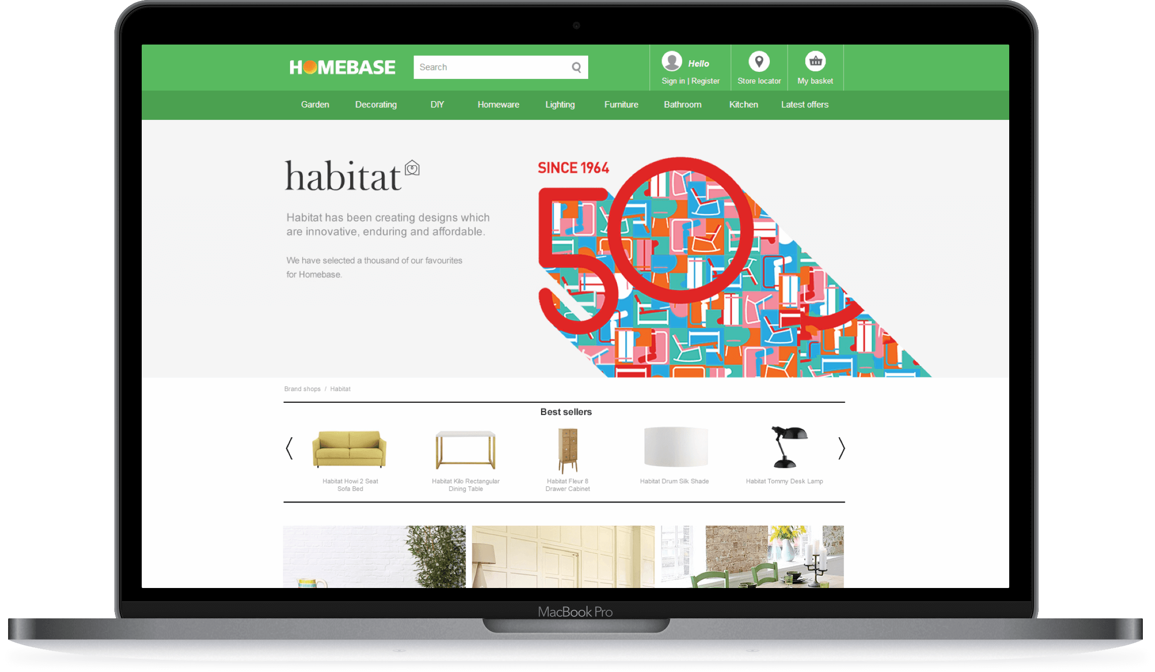 Homebase website with Habitat Sub brand shop