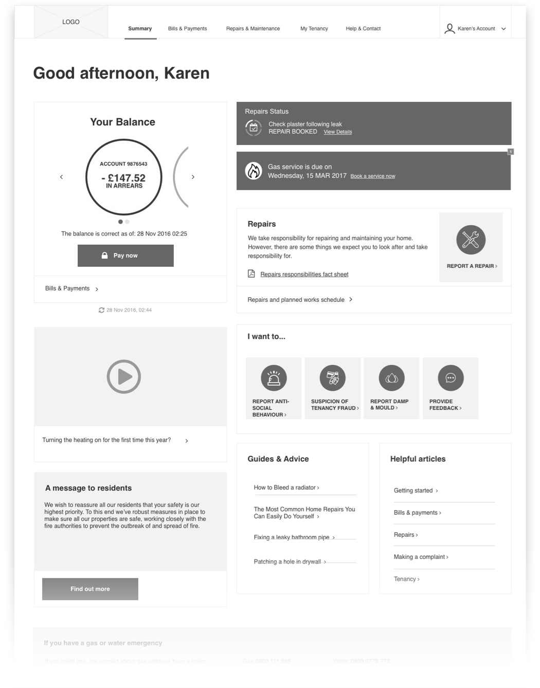 Sovereign Housing Portal - iPad Wireframe