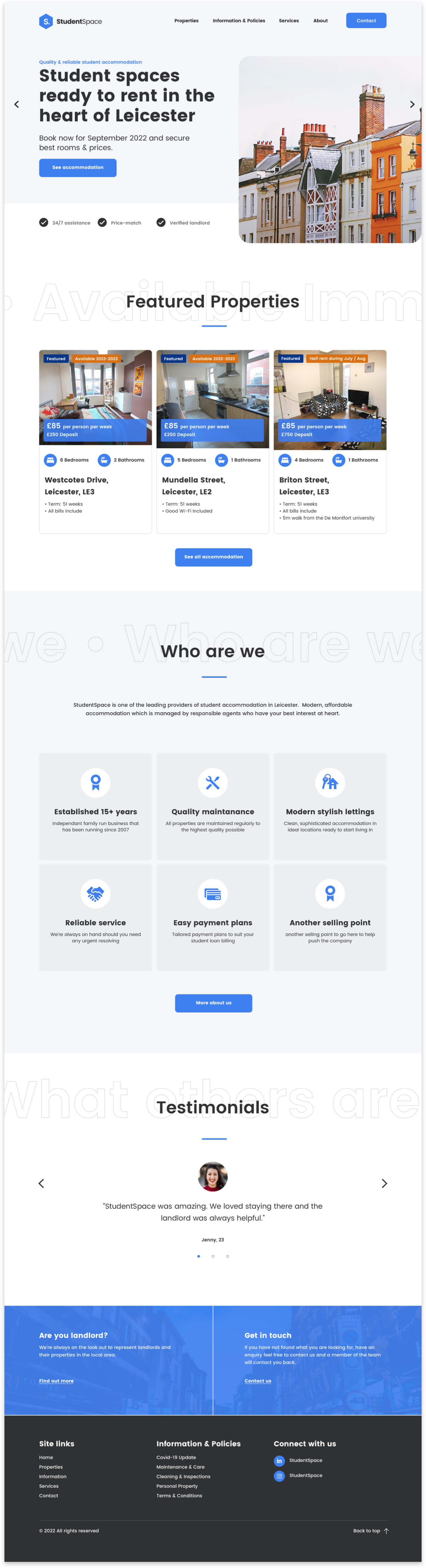 Homepage for Student Space Website Design