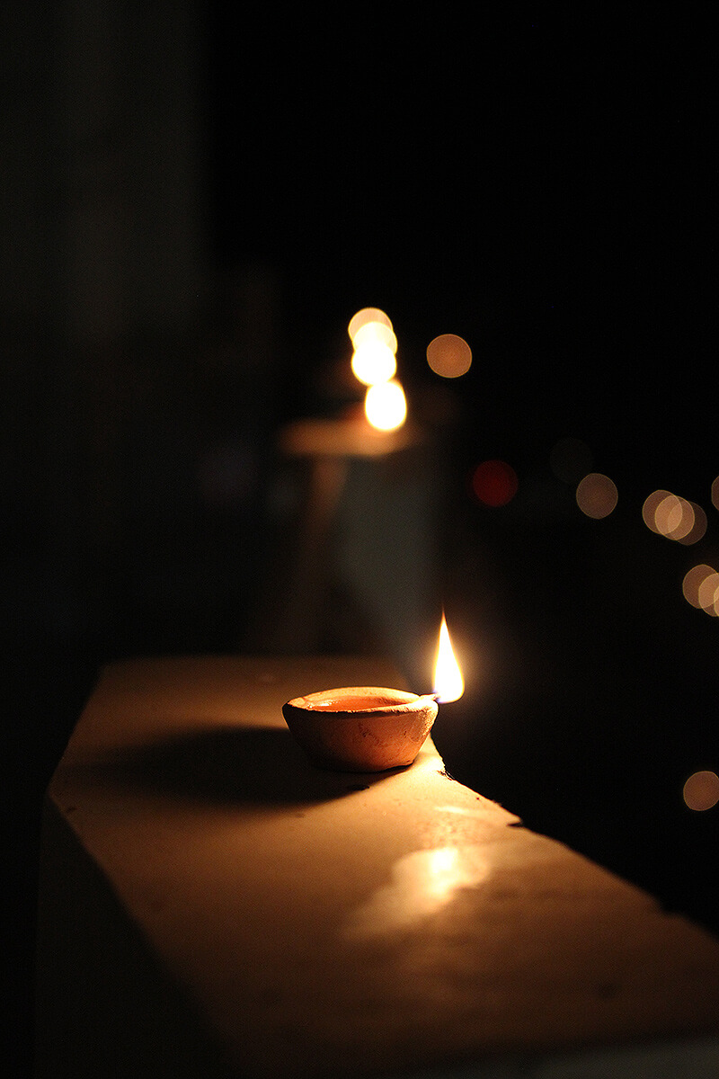 Diva candle lit up on Diwali in India